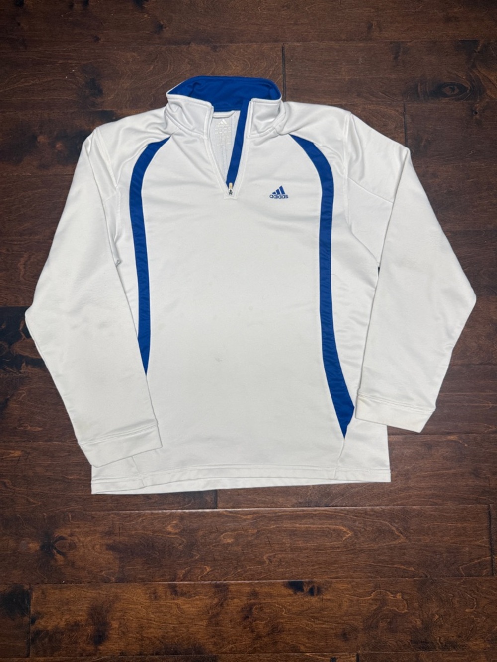 adidas White and Royal Blue Quarter-Zip Pullover